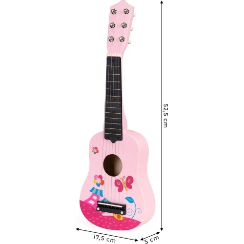 Gitara dla dzieci drewniana metalowe struny kostka- różowa