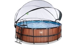 EXIT Basen drewniany ø427x122cm z pompą filtrem piaskowym i kopułą oraz pompą ciepła - brązowy