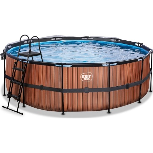 EXIT Basen drewniany ø427x122cm z pompą filtrem piaskowym i kopułą oraz pompą ciepła - brązowy