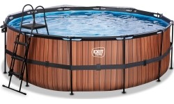 EXIT Basen drewniany ø427x122cm z pompą filtrem piaskowym i kopułą oraz pompą ciepła - brązowy