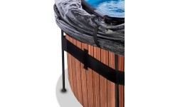EXIT Basen drewniany ø427x122cm z pompą filtrem piaskowym i kopułą oraz pompą ciepła - brązowy