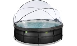 EXIT Black Leather basen ø427x122cm z pompą z filtrem piaskowym i kopułą oraz pompą ciepła - czarny
