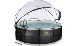 EXIT Black Leather basen ø427x122cm z pompą z filtrem piaskowym i kopułą oraz pompą ciepła - czarny