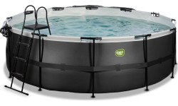 EXIT Black Leather basen ø427x122cm z pompą z filtrem piaskowym i kopułą oraz pompą ciepła - czarny