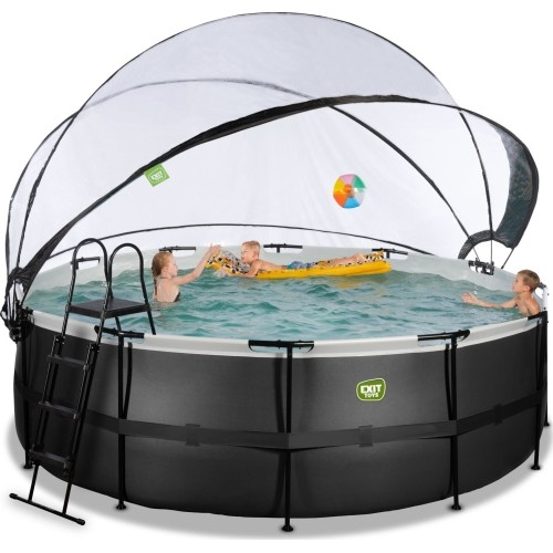 EXIT Black Leather basen ø427x122cm z pompą z filtrem piaskowym i kopułą oraz pompą ciepła - czarny