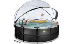 EXIT Black Leather basen ø427x122cm z pompą z filtrem piaskowym i kopułą oraz pompą ciepła - czarny