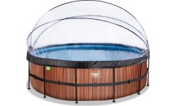 EXIT Basen drewniany ø488x122cm z pompą filtrem piaskowym i kopułą - brązowy