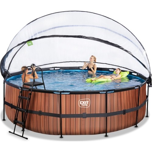 EXIT Basen drewniany ø488x122cm z pompą filtrem piaskowym i kopułą - brązowy