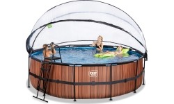 EXIT Basen drewniany ø488x122cm z pompą filtrem piaskowym i kopułą - brązowy