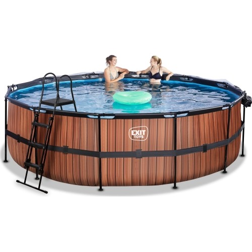 EXIT Basen drewniany ø488x122cm z pompą filtrem piaskowym i kopułą - brązowy