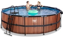 EXIT Basen drewniany ø488x122cm z pompą filtrem piaskowym i kopułą - brązowy