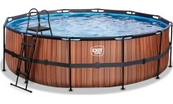 EXIT Basen drewniany ø488x122cm z pompą z filtrem piaskowym - brązowy