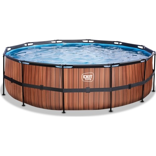EXIT Basen drewniany ø488x122cm z pompą z filtrem piaskowym - brązowy