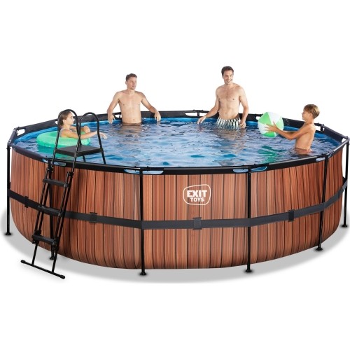 EXIT Basen drewniany ø488x122cm z pompą z filtrem piaskowym - brązowy