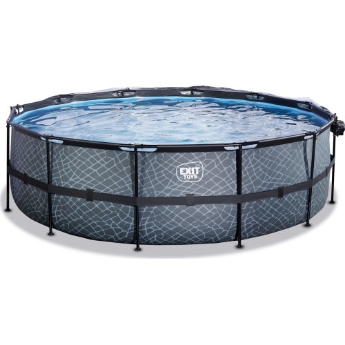 EXIT Basen kamienny ø488x122cm z pompą z filtrem piaskowym - szary