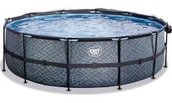 EXIT Basen kamienny ø488x122cm z pompą z filtrem piaskowym - szary