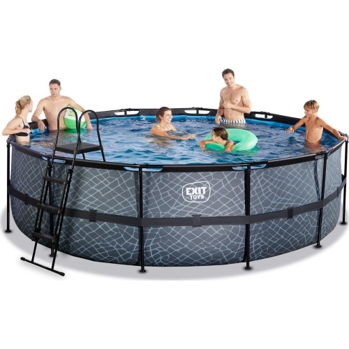EXIT Basen kamienny ø488x122cm z pompą z filtrem piaskowym - szary