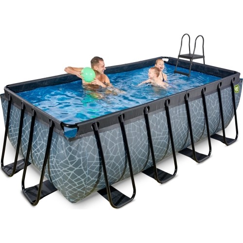 EXIT Basen kamienny 400x200x122cm z pompą filtrującą - szary