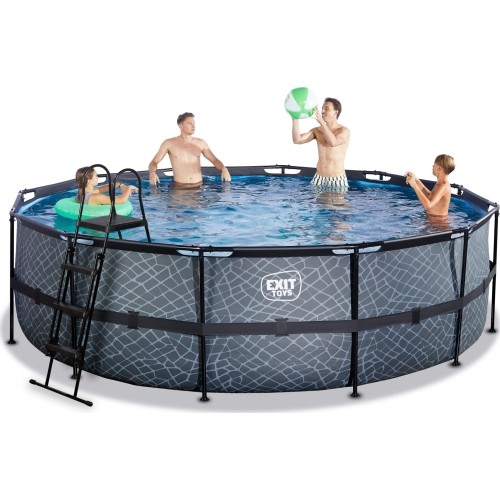 EXIT Basen kamienny ø488x122cm z pompą filtrującą - szary