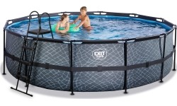 EXIT Basen kamienny ø488x122cm z pompą filtrującą - szary