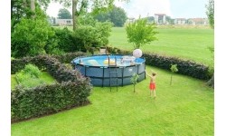 EXIT Basen kamienny ø488x122cm z pompą filtrującą - szary