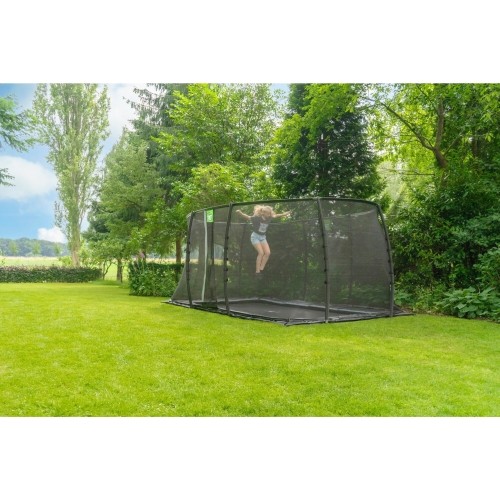 EXIT Dynamiczna trampolina naziemna 244x427cm z siatką zabezpieczającą - czarna
