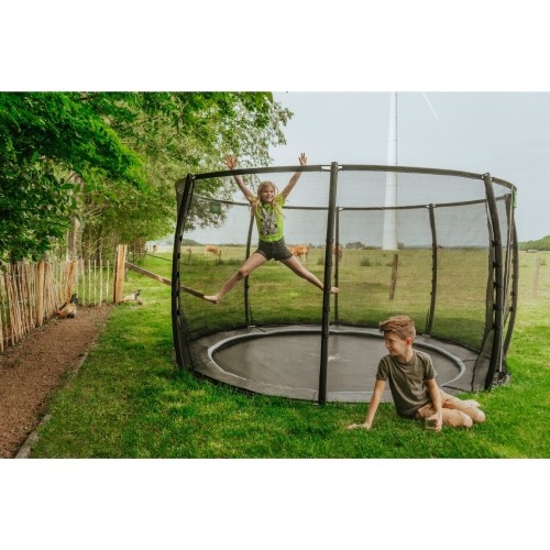 EXIT Dynamiczna trampolina naziemna ø366cm z siatką zabezpieczającą - czarna