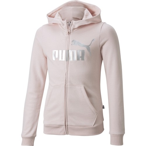 Bluza z kapturem Puma Ess+ Logo Full-Zip dla młodzieży, różowa 846959 16