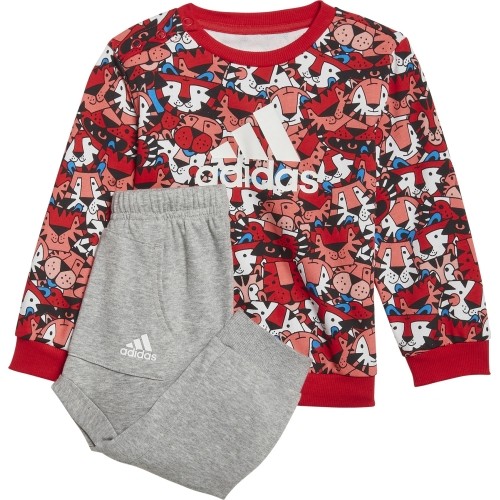 Dres dziecięcy Adidas I Aop Jog Ft, Grey/Red HF1970