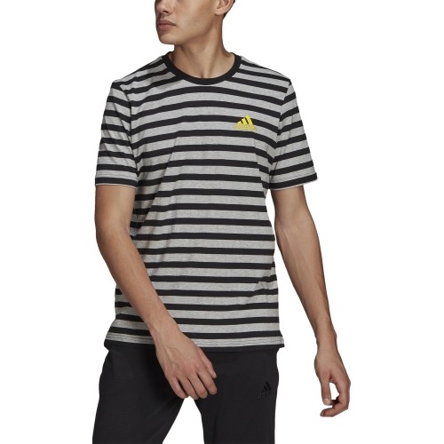 Koszulka męska Adidas Stripy SJ, szaro-czarna
