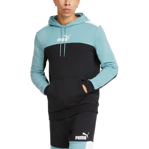 Bluza męska z kapturem Puma Ess+ Block, czarno-miętowa, 847428 50
