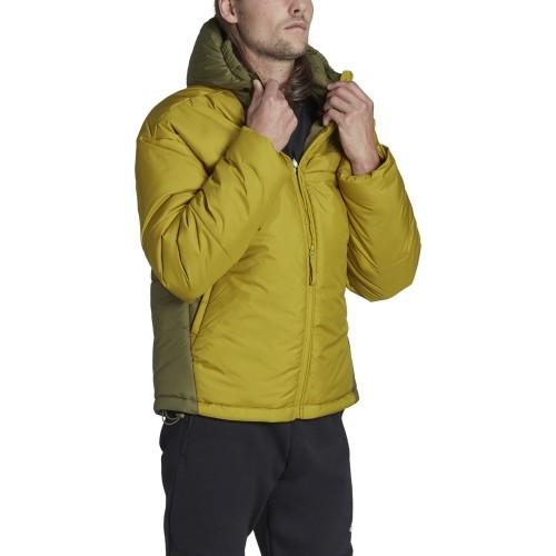Kurtka Adidas BSC 3S Puffy z kapturem, zielono-żółta HG8753