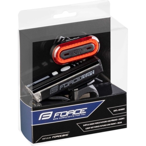 Zestaw lampek rowerowych FORCE Futuro, ładowany przez USB (czarny)