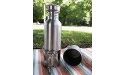 Kubek turystyczny ze stali nierdzewnej ze skłądanym uchem BasicNature Space Safer Mini - 0,35 l