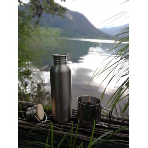 Kubek turystyczny ze stali nierdzewnej ze skłądanym uchem BasicNature Space Safer Mini - 0,35 l