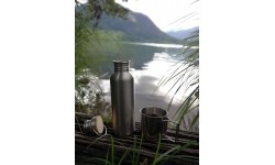 Kubek turystyczny ze stali nierdzewnej ze skłądanym uchem BasicNature Space Safer Mini - 0,35 l