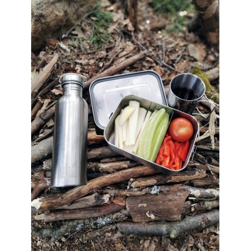 Kubek turystyczny ze stali nierdzewnej ze skłądanym uchem BasicNature Space Safer Mini - 0,35 l