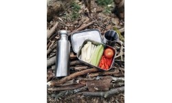 Kubek turystyczny ze stali nierdzewnej ze skłądanym uchem BasicNature Space Safer Mini - 0,35 l