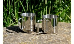 Kubek turystyczny ze stali nierdzewnej ze skłądanym uchem BasicNature Space Safer Mini - 0,35 l