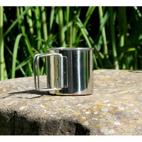 Kubek turystyczny ze stali nierdzewnej ze skłądanym uchem BasicNature Space Safer Mini - 0,35 l