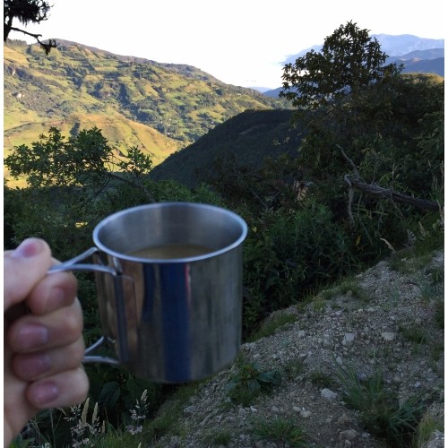 Kubek turystyczny ze stali nierdzewnej ze skłądanym uchem BasicNature Space Safer Mini - 0,35 l