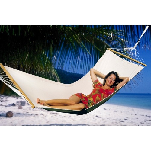 Wygodny tkany hamak ogrodowy Amazonas Tobago - Z drewnianymi rozpórkami