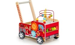Wooden Educational Pushchair With Blocks Eco Toys Fire Brigade