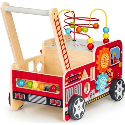 Wooden Educational Pushchair With Blocks Eco Toys Fire Brigade