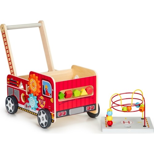 Wooden Educational Pushchair With Blocks Eco Toys Fire Brigade