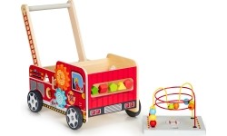 Wooden Educational Pushchair With Blocks Eco Toys Fire Brigade