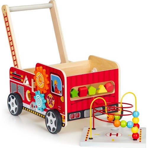 Wooden Educational Pushchair With Blocks Eco Toys Fire Brigade