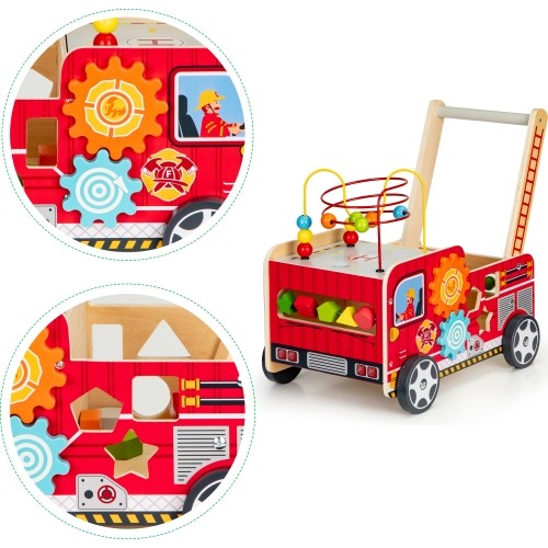 Wooden Educational Pushchair With Blocks Eco Toys Fire Brigade