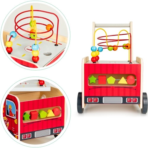 Wooden Educational Pushchair With Blocks Eco Toys Fire Brigade