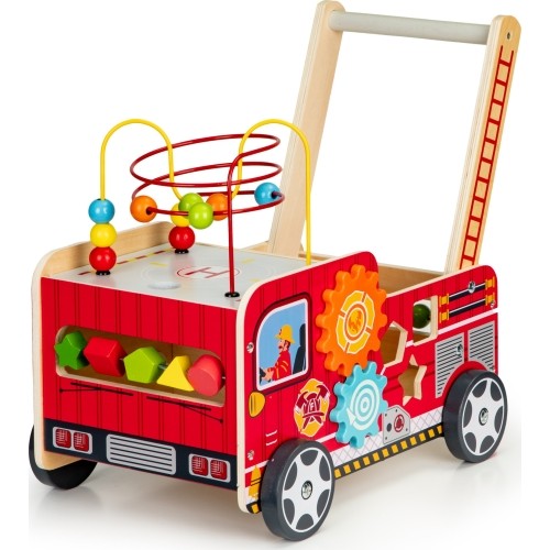 Wooden Educational Pushchair With Blocks Eco Toys Fire Brigade